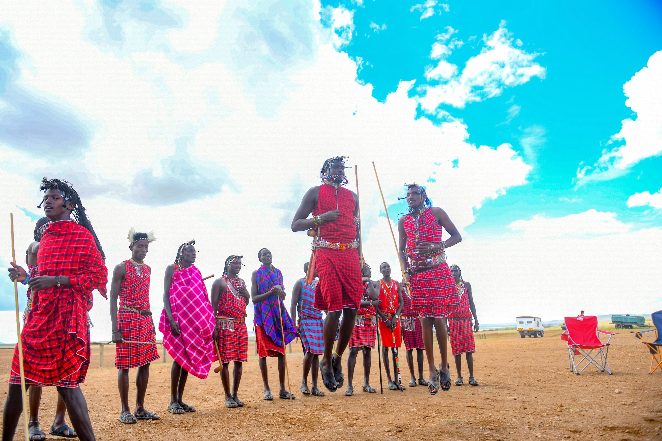 Maasai performers taking part in the traditional Adumu jumping dance